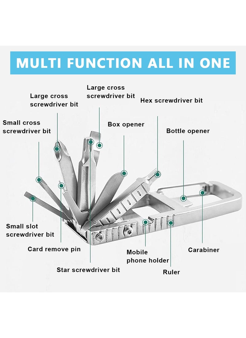HASTHIP HASTHIP Keychain Multi Tool 12 in 1 Folding Multipurpose Tool with 6 Mini Screwdriver Bits Cutter SIM Card Ejector Tool Bottle Opener Keychain Phone Holder Pocket Mini Multitool  - Image 3
