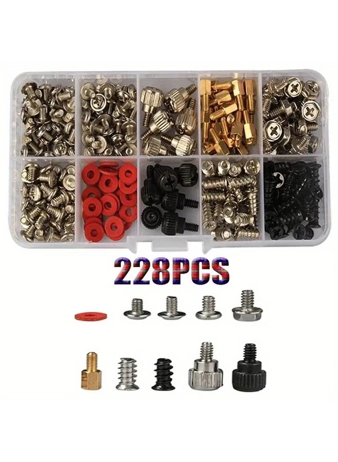 228pcs Mixed Colors Computer Screw Standoffs Set Motherboard Mount PC Case Fan Hard Drive - Image 1