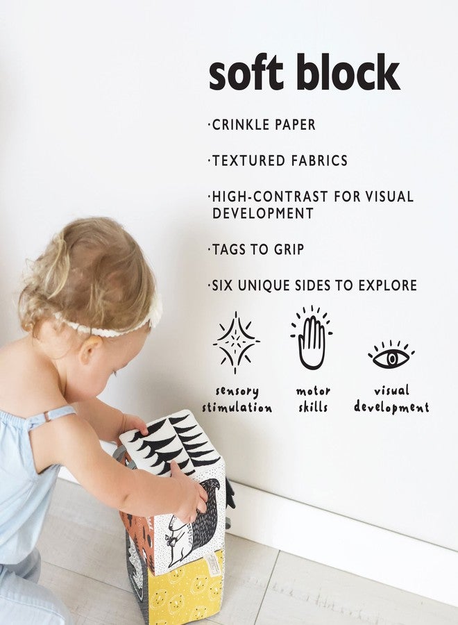Wee Gallery Soft Block, Baby Sensory Toy with High-Contrast Graphics, Organic Soft Fabric Soft Blocks, Crinkle Flap and Textures, Tummy Time Activity for Babies and Toddlers - Baby Animals - Image 3