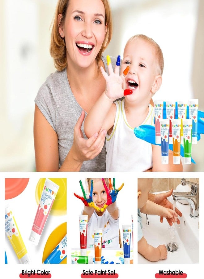 Funto Kids Washable Finger Paint Set, 25 PCS Non Toxic Art Painting Supplies for Baby, Includes Finger Paint Paper Roll, Brush Set, Arts Crafts for Toddlers Age 1-3 - Image 3