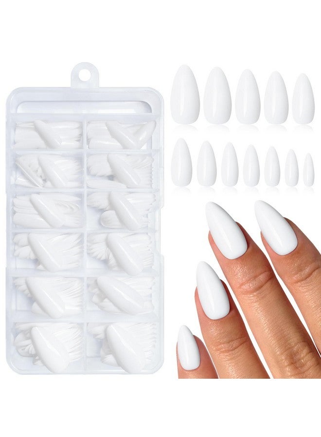 لايفيكس تول 240 قطعة من أظافر اللوز البيضاء الصناعية متوسطة الحجم، أظافر صناعية صناعية، أظافر صناعية، أظافر صناعية، أظافر لاصقة، أطراف أظافر صناعية، أظافر لاصقة مع غراء وعلامات تبويب لاصقة - Image 1