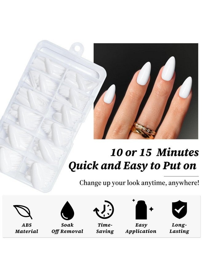 لايفيكس تول 240 قطعة من أظافر اللوز البيضاء الصناعية متوسطة الحجم، أظافر صناعية صناعية، أظافر صناعية، أظافر صناعية، أظافر لاصقة، أطراف أظافر صناعية، أظافر لاصقة مع غراء وعلامات تبويب لاصقة - Image 3