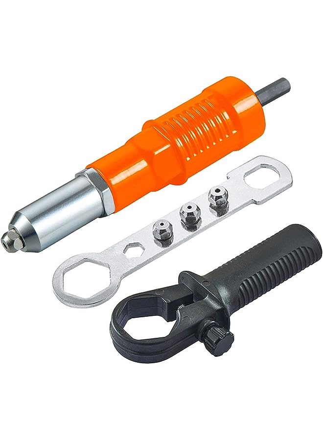 KEWAYO Rivet Gun Adapter, Cordless Drill Adapter Rivet Tool Insert Nut Hand Tool Kit Drill Adapter with Aluminum Casting Housing, Non-slip Handle, Convertible Head and Wrench - Image 1
