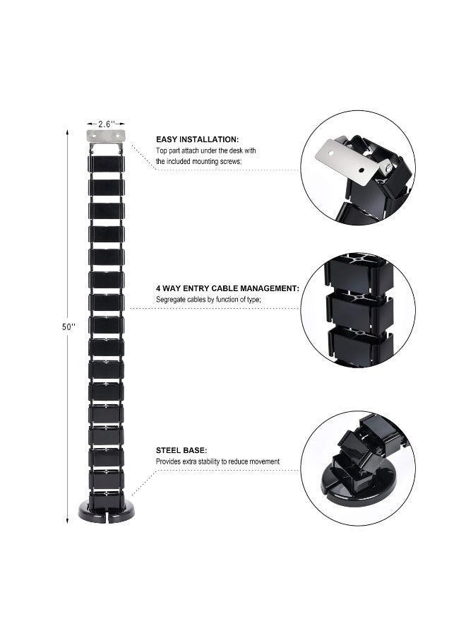 Vertebrae Cable Management Spine Kit | Height Adjustable Desk Quad Entry Wire Organizer, Black - Image 3