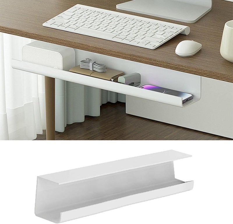 Under Desk Cable Management Tray, Wire Organizer with Punch Free Installation, Sturdy PVC Material Under Desk Cord Holder for Power Strip and Charging Cables, Space Saving Solution - Image 5