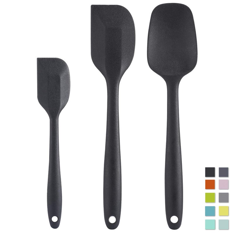 Cooptop Silicone Spatula Set  Rubber Spatula  600F Heat Resistant Baking Spoon  SpatulasBlack
