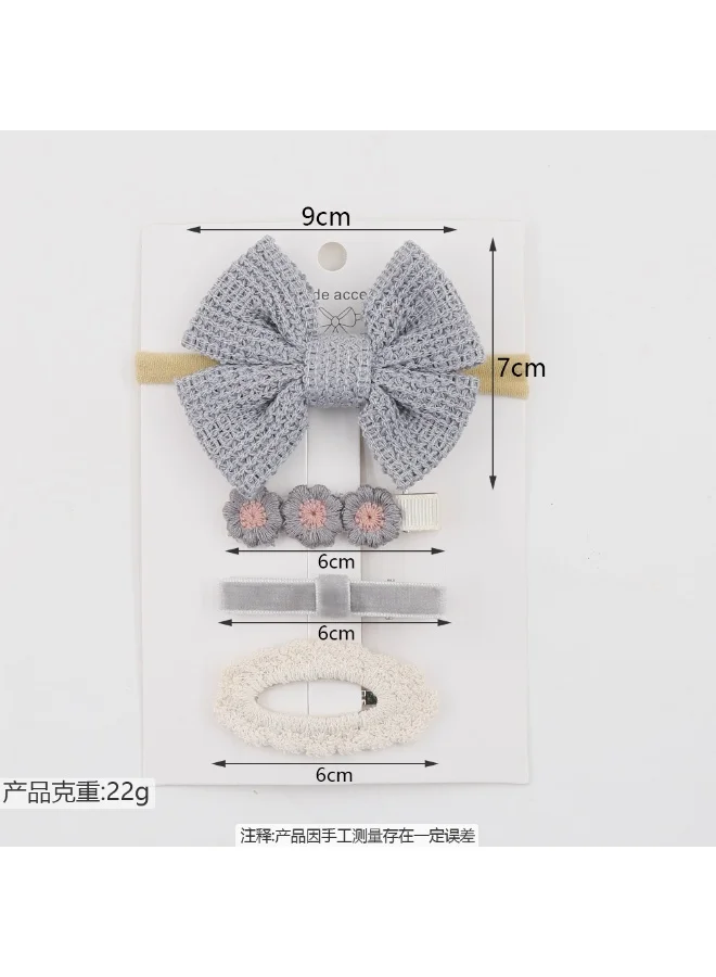 D'Daniela Eira Ribbon Bow Clip Set with Ponytail For Babies and Girls - Bluish Grey