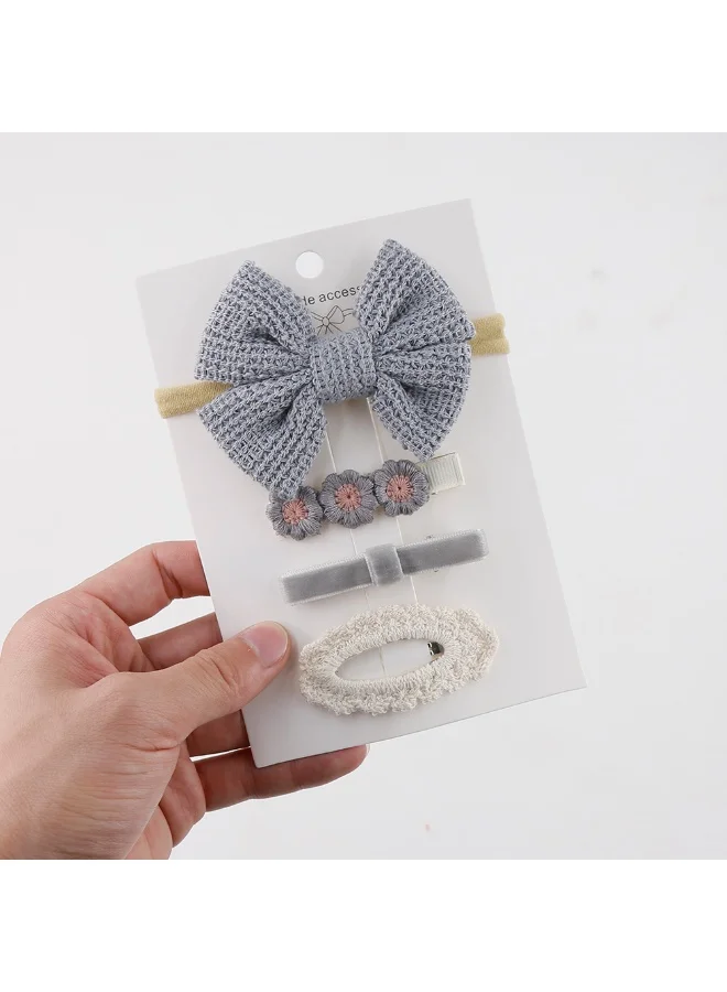D'Daniela Eira Ribbon Bow Clip Set with Ponytail For Babies and Girls - Bluish Grey
