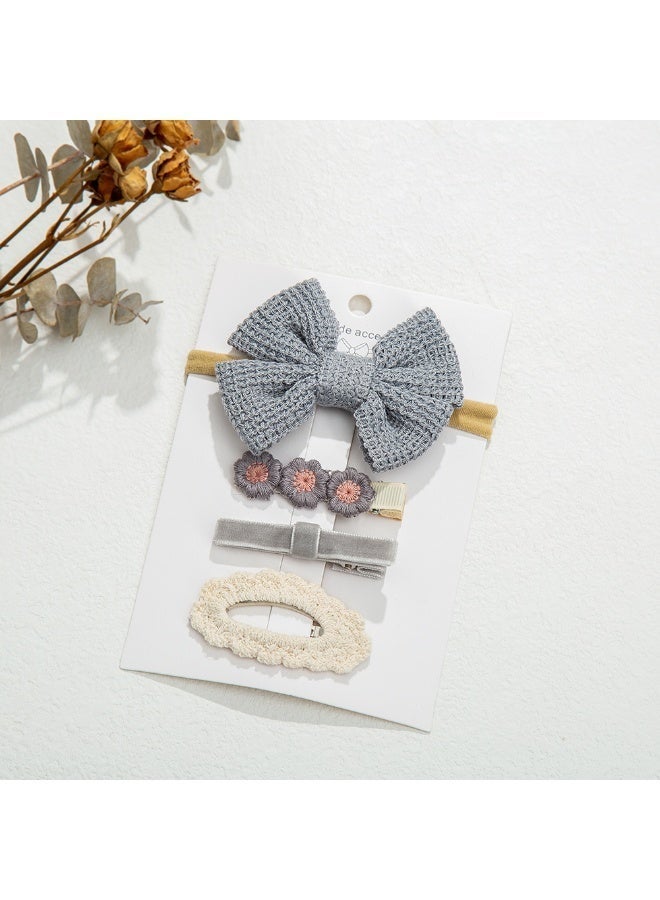 D'Daniela DDaniela- Eire Ribbon Bow Clip Set with Ponytail For Babies and Girls - Bluish Grey - Image 2