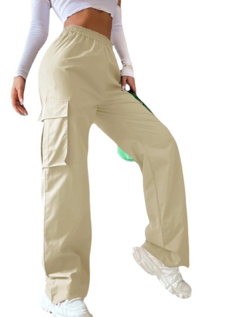 2024 Women'S Summer Explosions Solid Color Elastic Waist Flap Pocket Loose Overalls - Image 4
