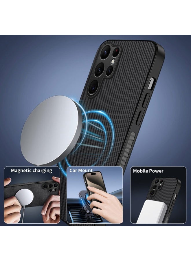 Case for Samsung Galaxy S26 Ultra 2026, Magnetic Carbon Fiber Texture Cover with Flexible TPU Silicone Bumper, Rugged Slim Fit, Anti-slip Shockproof Protection - Image 4