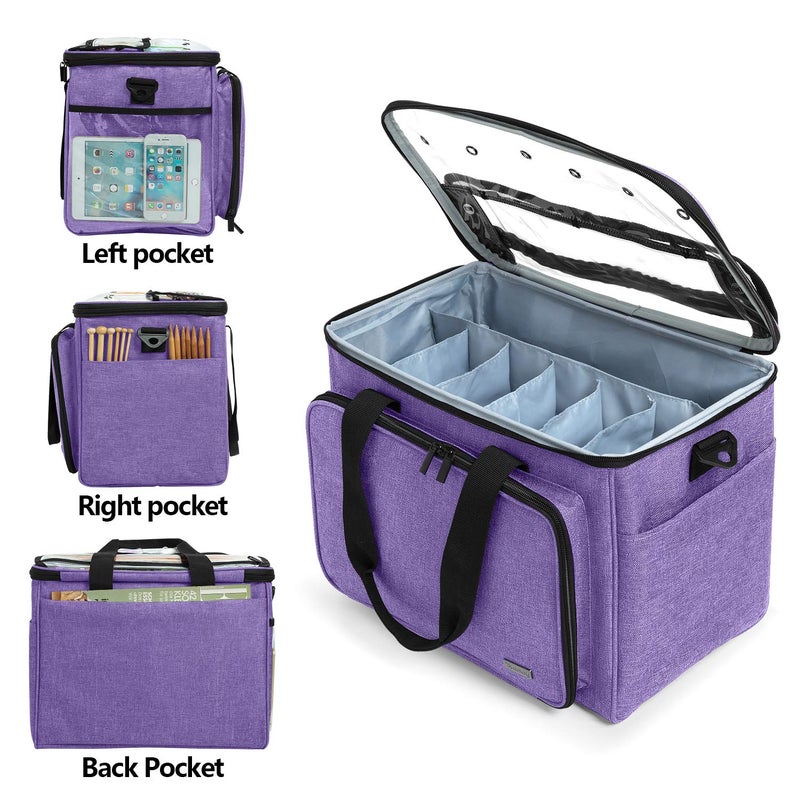 Teamoy Knitting Bag, Yarn Tote Organizer with Inner Divider (Sewn to Bottom) for Crochet Hooks, Knitting Needles(Up to 14”), Project and Supplies, Purple -No Accessories Included - Image 5