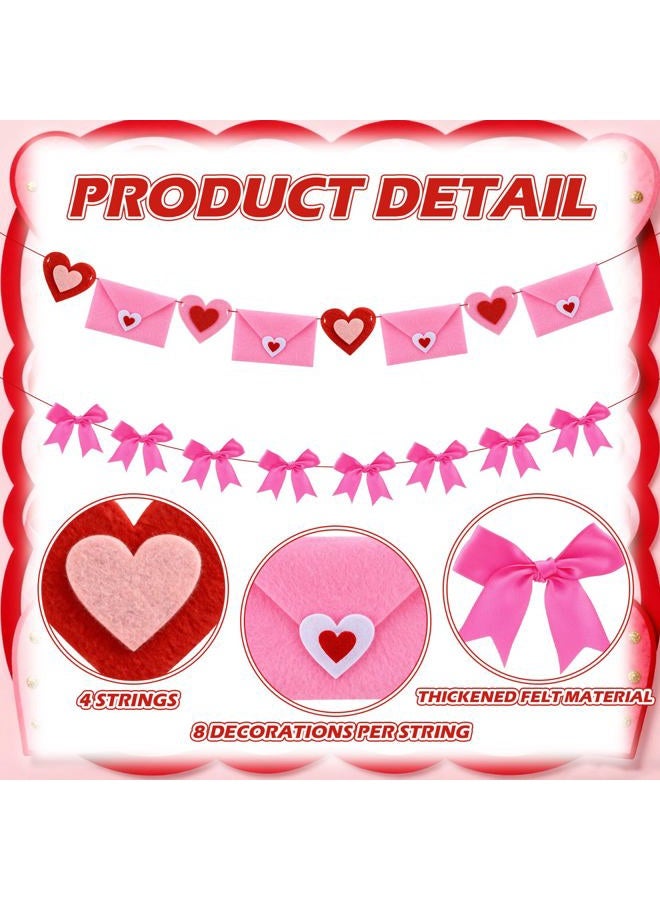 Oudain 8.2 ft Pink Heart Envelope Bow Garland Valentines Hanging Banner Heart Shaped Background for Celebrating Valentines Party Wedding Celebration Holiday Party Decorations - Image 3