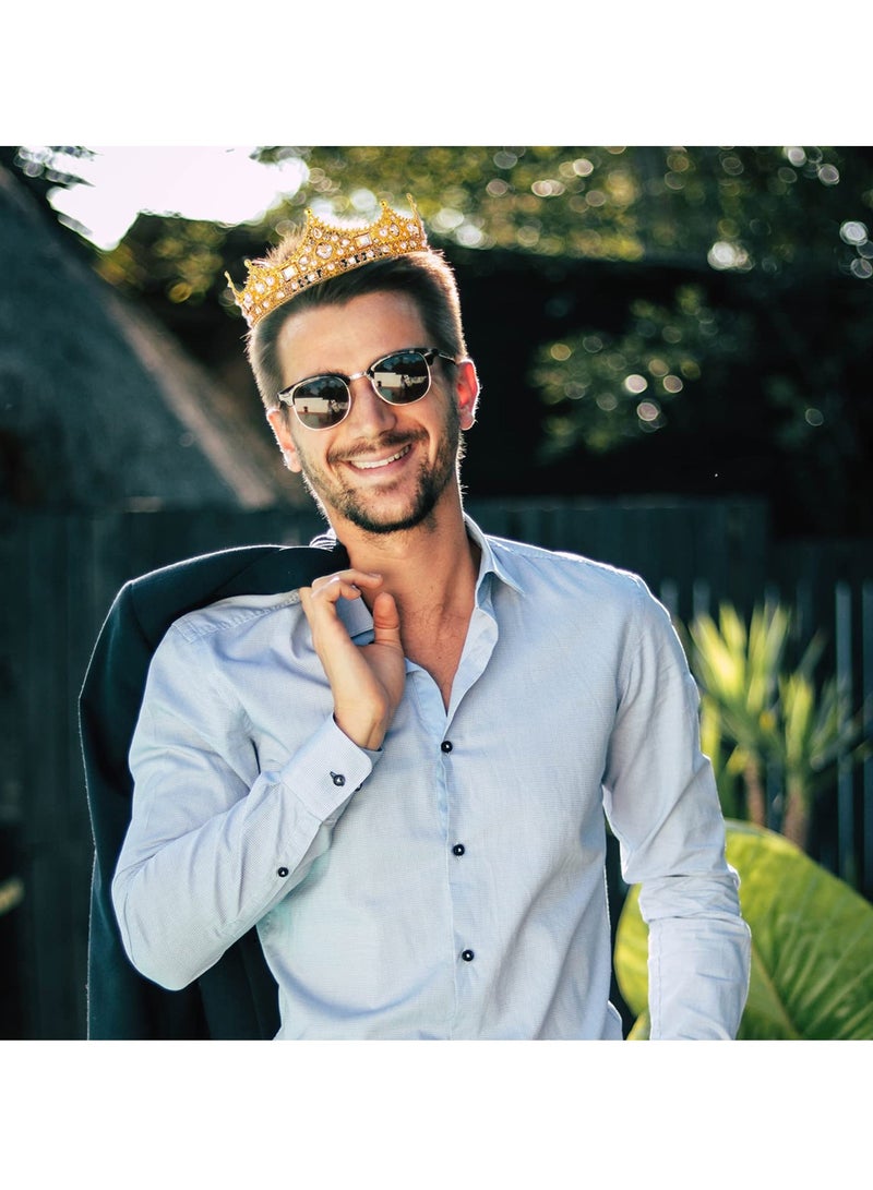 SOLARAE King Crown for Men and Women, Pearls and Crystal Prince Crown for Boy Round Royal Gold Crowns for Birthdays Wedding Party Prom Cosplay - Image 4