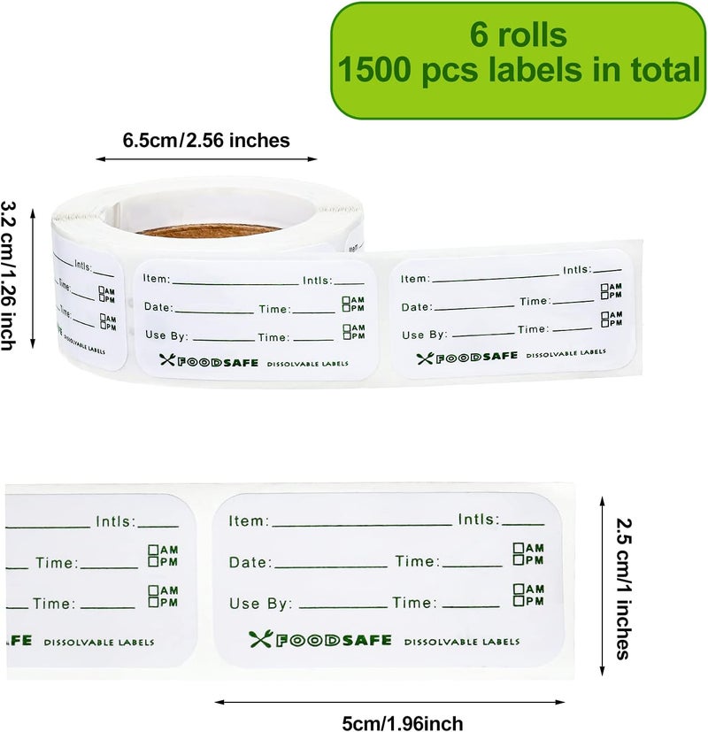 Outus 1500 Pieces Food Labels for Containers 1 x 2 Inch Expiration Date Stickers Waterproof Meal Prep Dissolvable Food Storage Labels Freezer Tape Easy to Write for Home Kitchen Restaurant Supplies - Image 2