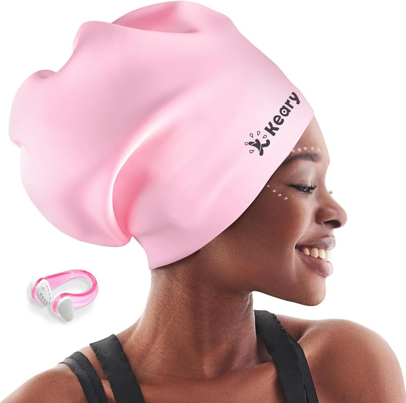 Keary Extra Large Swim Cap for Braids and Dreadlocks Extensions Weaves Long Hair, Waterproof Silicone Cover Ear Bath Pool Shower Swimming Cap for Adult Youth to Keep Hair Dry, Easy to Put On and Off - Image 1