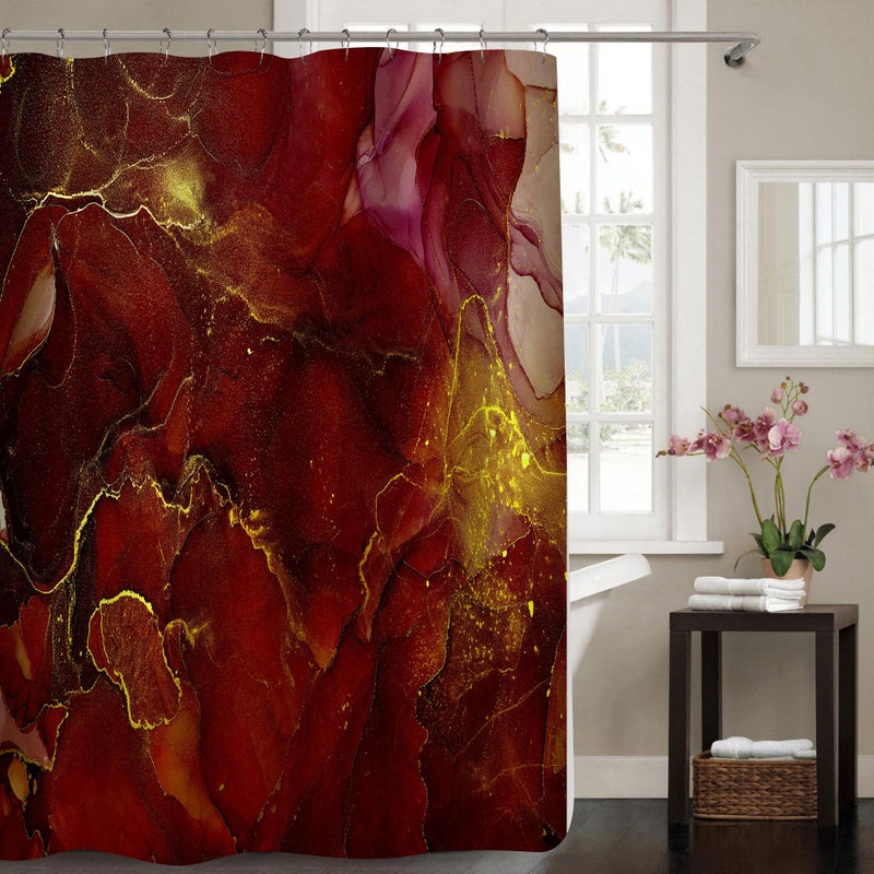 Gibelle Burgundy Red Shower Curtain Abstract Marble Fabric Shower Curtain for Bathroom Modern Ombre Watercolor Ink Art Shower Curtain Set with Hooks 72 x 72
