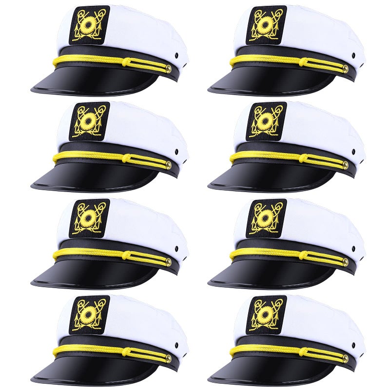 Olgaa 8pcs Captain Hats Men Women Adjustable Sailor Hats for Boat Costume Cosplay Party Family Cruise Accessory (Style 1) - Image 1