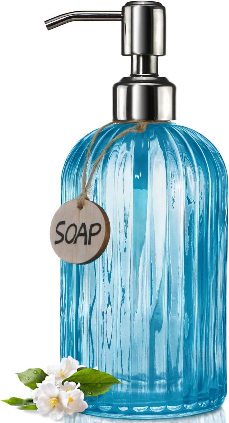 JASAI 18 Oz Turquoise Soap Dispenser with 304 Rust Proof Stainless Steel Pump, Refillable Hand Soap Dispenser for Bathroom, Kitchen, Hand Soap, Dish Soap (Blue) - Image 1