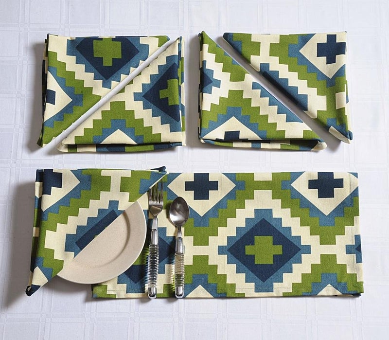 Swayam 100% Cotton Dinner Napkins 6pc Green & Blue 16 X 16, Friendly Cotton Fabric, Machine Washable for Dinner, Can be use at Home, Café, Restaurant & Banquet - Image 1