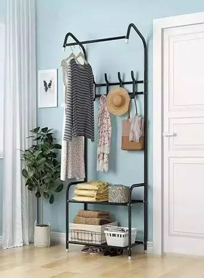 1-Piece All In One Multipurpose Use Storage Rack Stable Solid Stainless Steel Coat Hanger and Shoes Entryway Furniture 57x30x165 cm  - Image 2