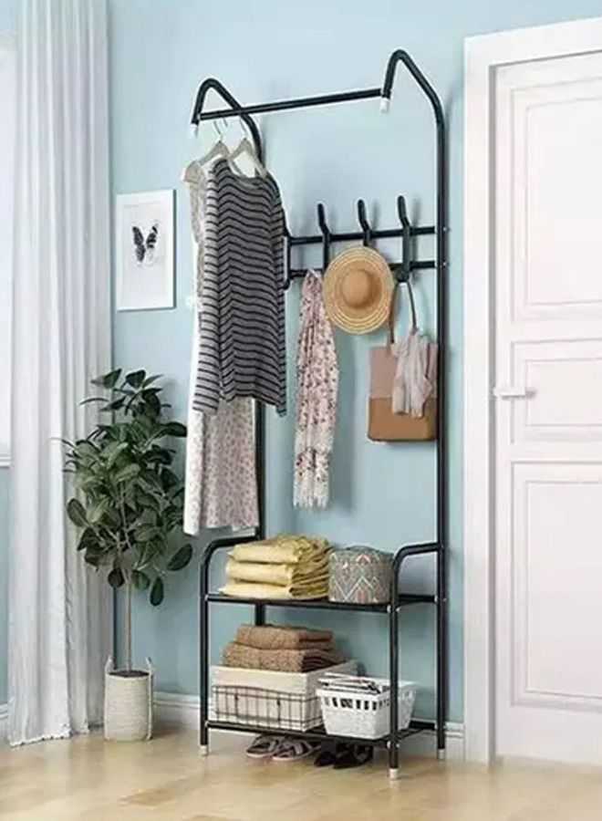 1-Piece All In One Multipurpose Use Storage Rack Stable Solid Stainless Steel Coat Hanger and Shoes Entryway Furniture 57x30x165 cm  - Image 1