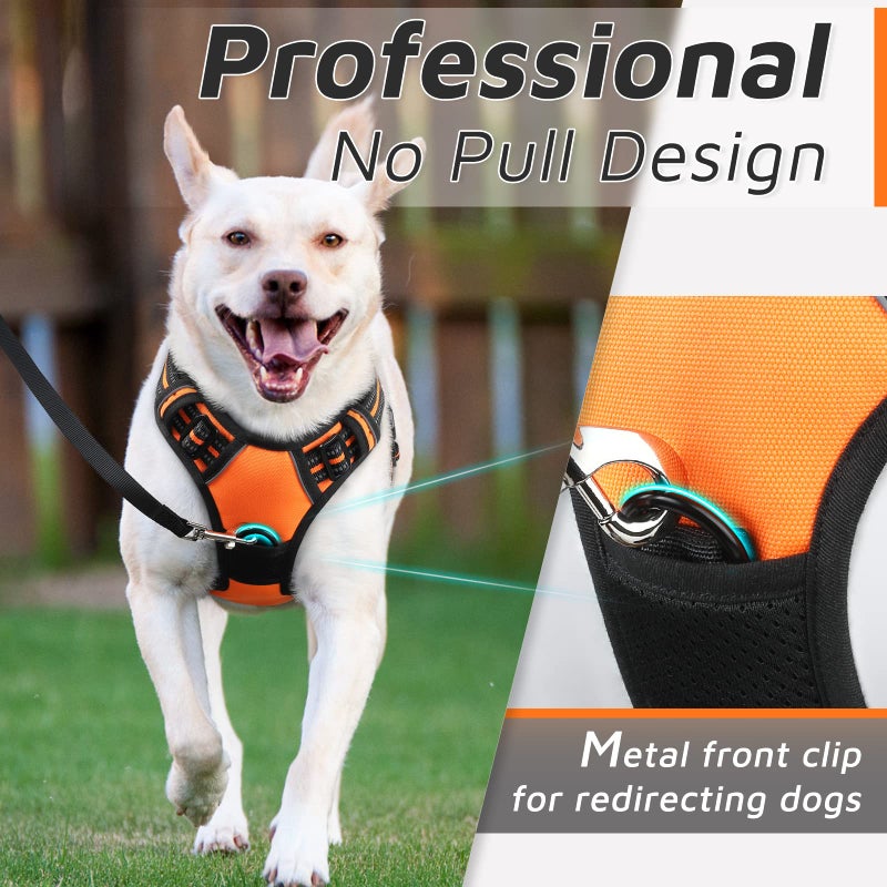 Eagloo Dog Harness Small Sized Dog, No Pull Service Vest with Reflective Strips and Control Handle, Adjustable and Comfortable for Easy Walking, No Choke Pet Harness with 2 Metal Rings, Orange, S - Image 3