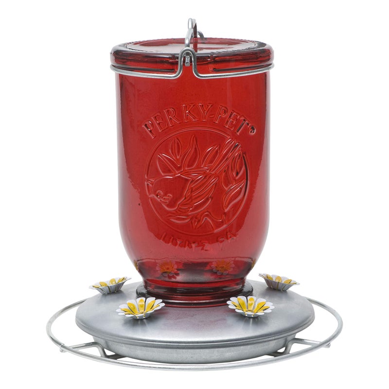 Perky-Pet PerkyPet Red Mason Jar Vintage Glass Hummingbird Feeder Outdoor Garden Dcor 32oz capacity 7861SR - Image 2