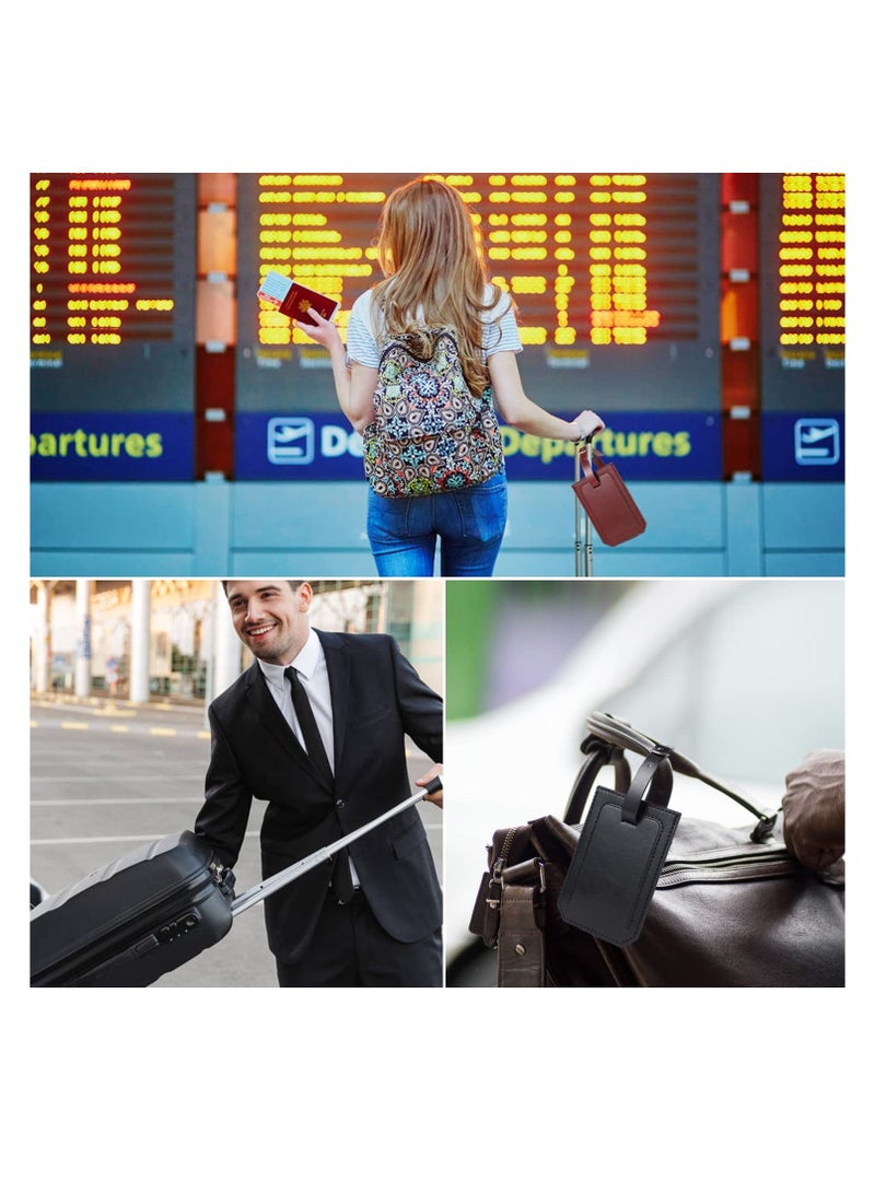 4 Pcs PU Leather Luggage Tags for Travel - Black & Brown Suitcase and Handbag Tags to Prevent Loss of Luggage During Your Trips. Perfect for Easy Identification! - Image 2
