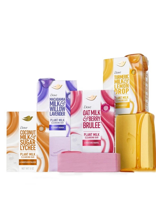 Dove Plant Milk Cleansing Bar Soap Variety Pack 4 for Moisturized Skin, with Gentle Cleansers, No Sulfate Cleansers or Parabens, 98% Biodegradable Formula, 5 oz - Image 1