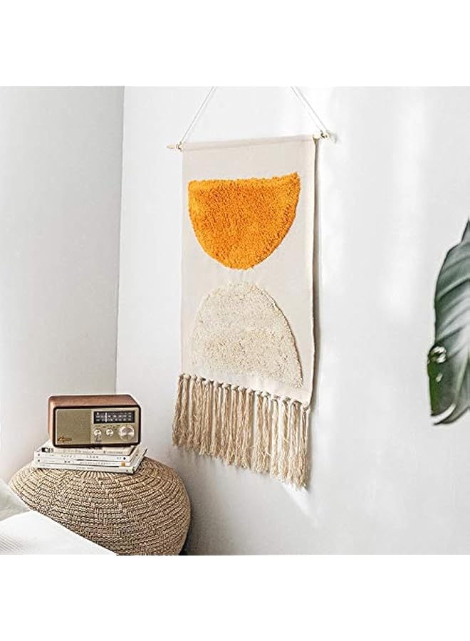 Handwoven Bohemian Style Hanging Tassel Wall Art Boho Tapestry For Home Decoration Wall Decor Bedroom Decor(Size 70×50+20CM Tassel) (2 Printed Color)