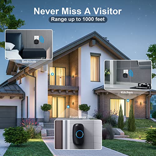 SECRUI Wireless Doorbell with 2 Receivers 2 Push Buttons, Easy installation, Adjustable Volume, 58 Chimes, Colorful LED, 1000Ft Range, M520+F55, Black - Image 5