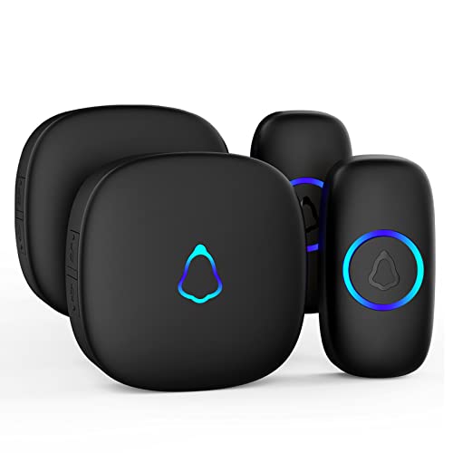 SECRUI Wireless Doorbell with 2 Receivers 2 Push Buttons, Easy installation, Adjustable Volume, 58 Chimes, Colorful LED, 1000Ft Range, M520+F55, Black - Image 1