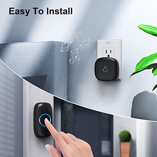 SECRUI Wireless Doorbell with 2 Receivers 2 Push Buttons, Easy installation, Adjustable Volume, 58 Chimes, Colorful LED, 1000Ft Range, M520+F55, Black - Image 2