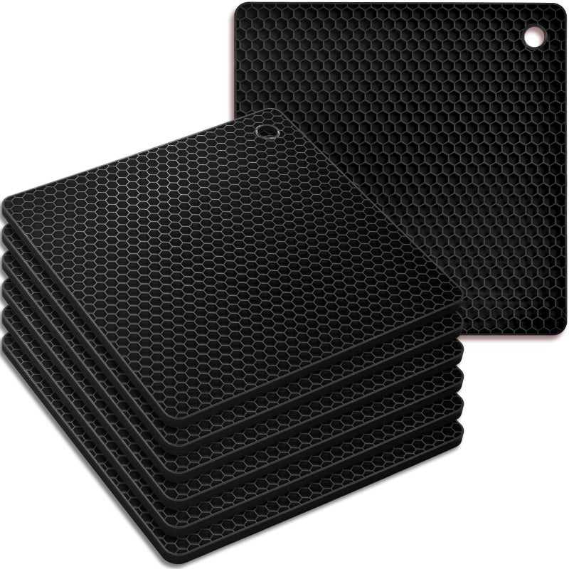 homEdge homEdge Silicone Square Trivets Mat, 6 Packs Multipurpose Non Slip Heat Resistant Pot Holder-Black  - Image 1