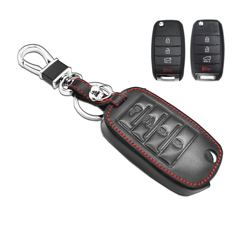 MECHCOS Compatible with Kia Optima Rio Sedona Sorento Sportage Forte5 Forte Koup Rondo Spectra Soul EV NIRO Hyundai Accent Elantra Genesis Sonata Leather Key Fob Cover Case Protector Shell