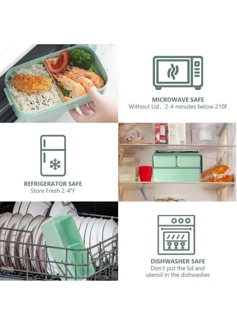 Double Stackable Bento Box for Kids, 3-Compartment Lunch Box with Food-safe Materials, 1400ML Leak-proof Lunch Container for Kids/Adults with Reusable Fork&Spoon