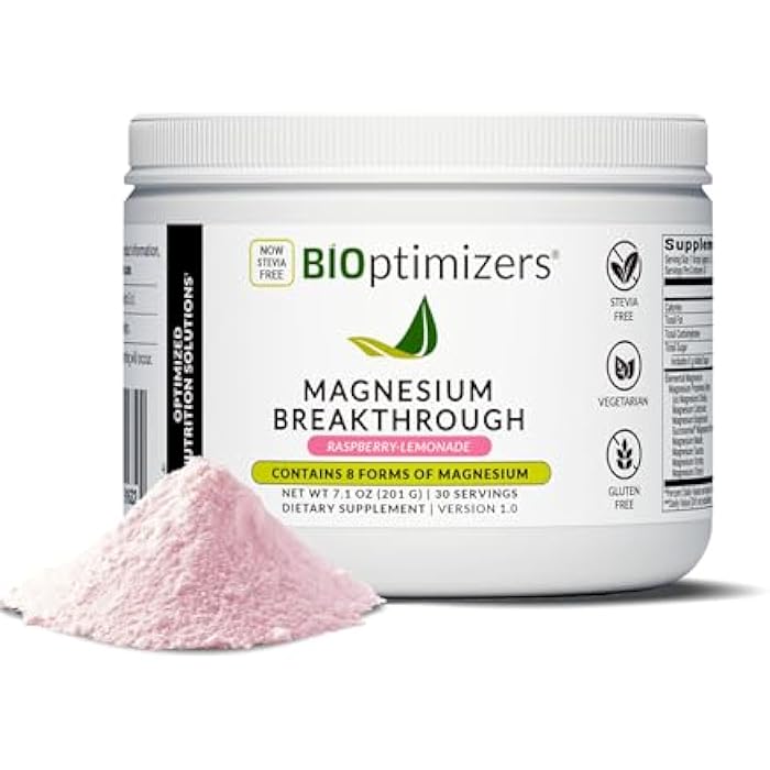 BIOptimizers Magnesium Breakthrough Drink - 8 Forms of Magnesium, Electrolytes, Sleep Health, Stress, Muscle Recovery, Heart Support | Glycinate, Citrate, Malate- Raspberry Lemon - Image 1