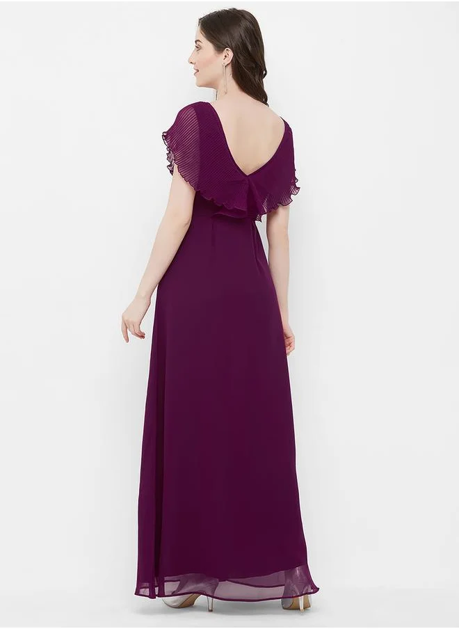 Mish V Neck Plisse A-Line Maxi Dress by Styli