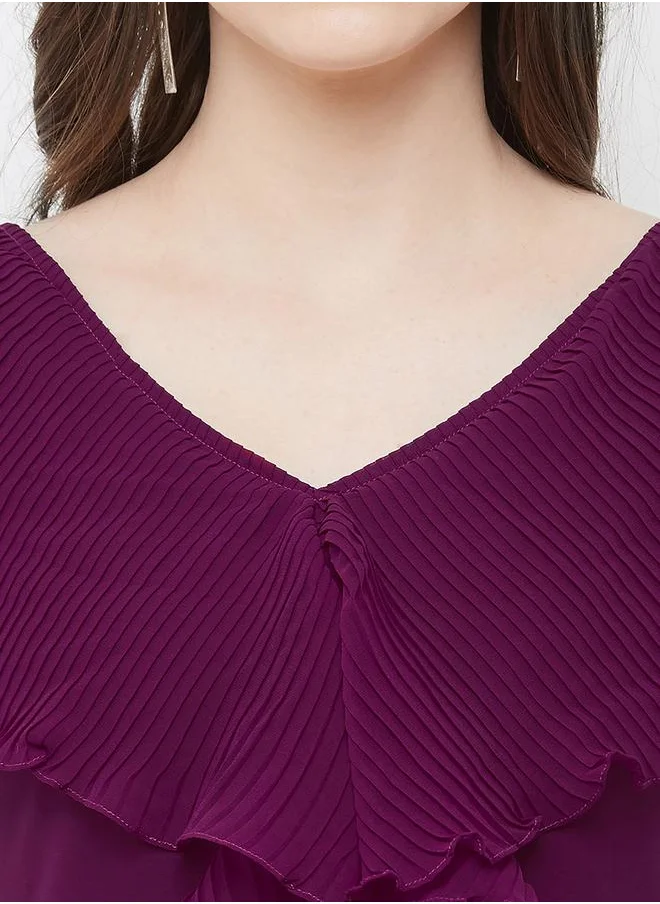 Mish V Neck Plisse A-Line Maxi Dress by Styli
