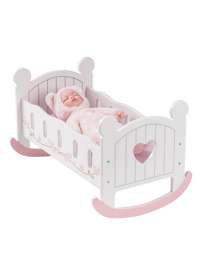 Robotime Wooden Play Doll Cradle Rocking Baby Doll Crib, Reversible Doll Bedding For Toddler Girl,Fits Dolls Up To 20 Inches (White)  - Image 1