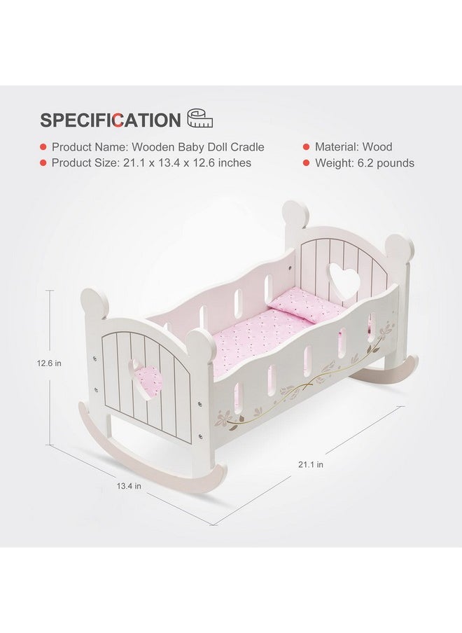 Robotime Wooden Play Doll Cradle Rocking Baby Doll Crib, Reversible Doll Bedding For Toddler Girl,Fits Dolls Up To 20 Inches (White)  - Image 2