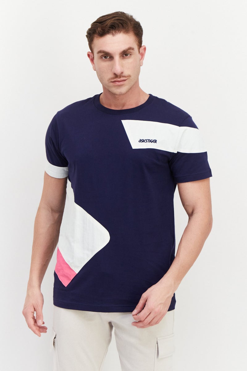 asics تي شيرتات جري قصيرة الأكمام للرجال، مجموعة بحرية - Image 1