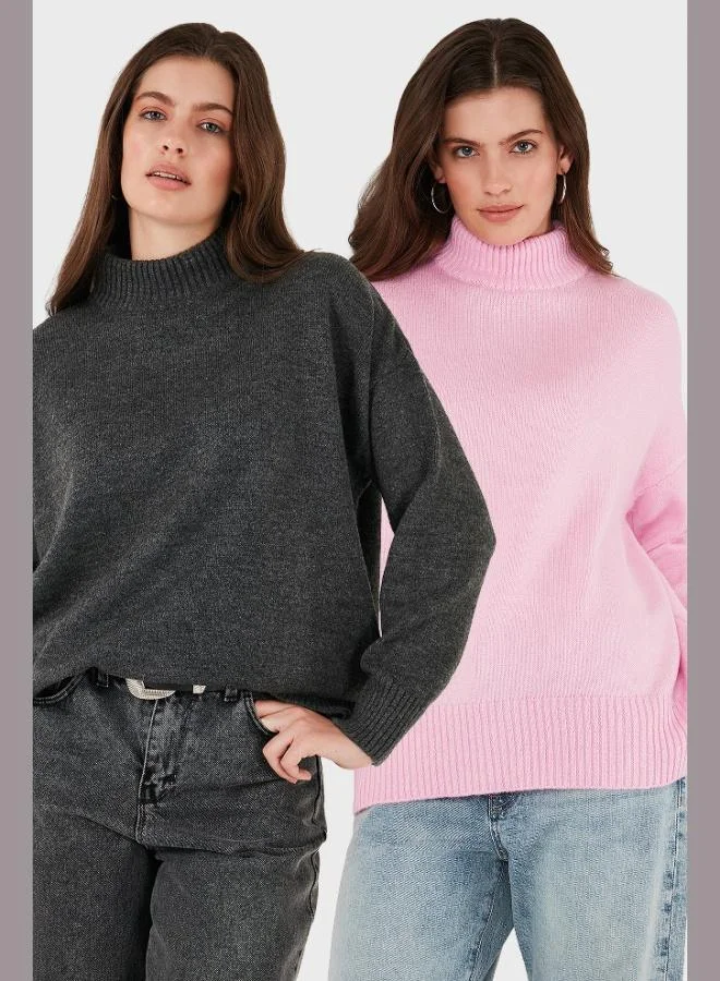 Lela Lela Oversize Fit Turtleneck Soft Texture 2-Pack Knitwear Sweater Women's SWEATER 680KZ00469S2