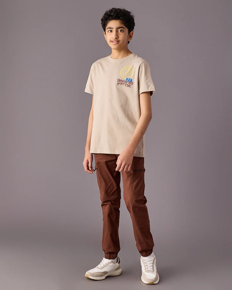 Redtag Senior Boys Brown Twill Cargo Pants