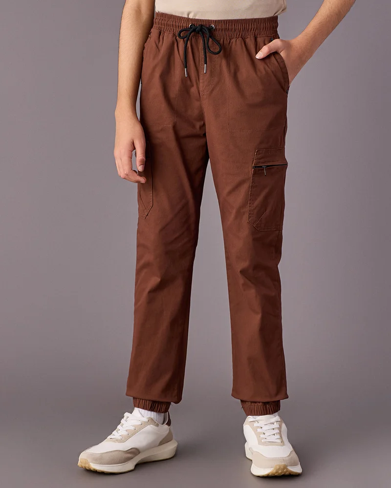 Redtag Senior Boys Brown Twill Cargo Pants
