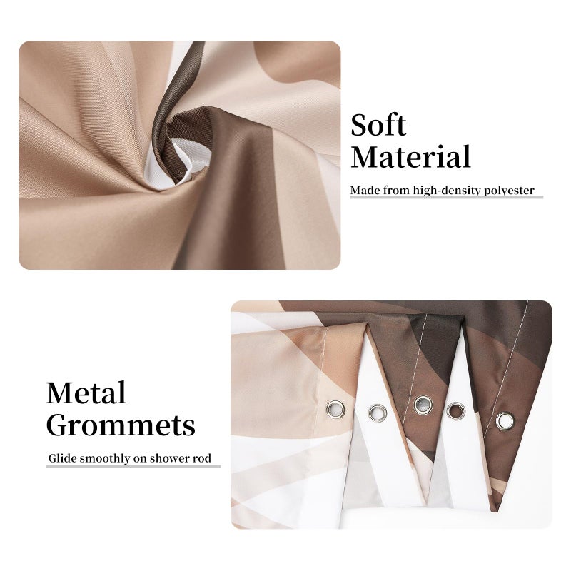 Ruelvth Brown Shower Curtain, Modern Abstract Grey and Brown Striped Shower Curtain Set for Bathroom Waterproof Tan Shower Curtain with Hooks, 72x72 Inch - Image 4