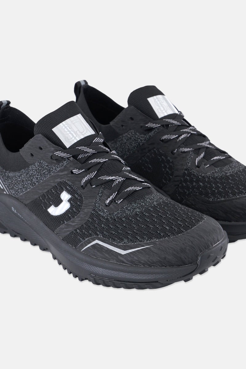 SJ Men Brand Logo Lace Up Outdoor Shoes, Black - Image 3