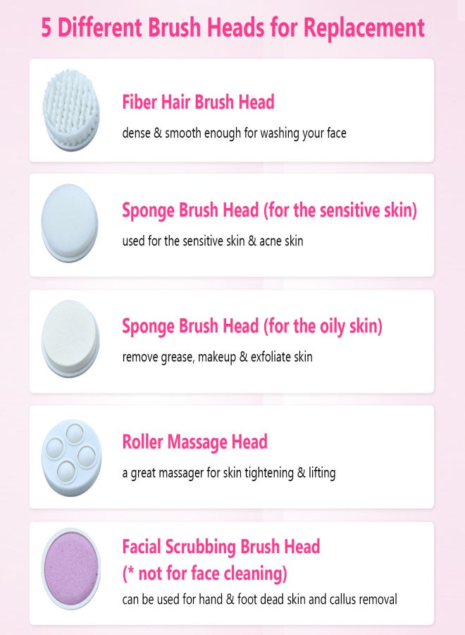 فرشاة تنظيف الوجه الكهربائية 5 في 1، فرشاة تنظيف الوجه المحمولة، أداة إزالة المكياج - Image 2