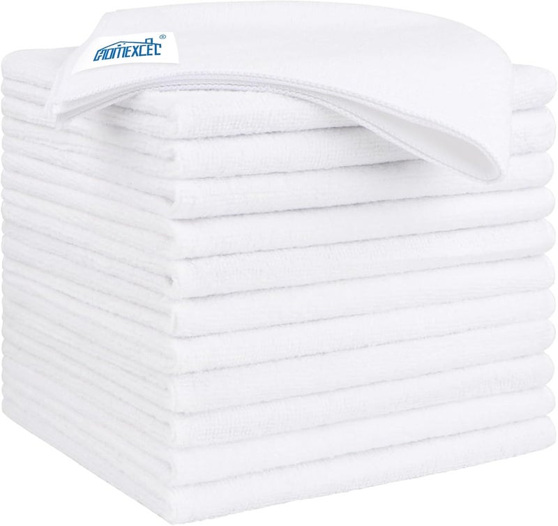 HOMEXCEL White Microfiber Cleaning Cloths 12 Pack, 12.5 x 12.5 Inch Microfiber Towel for Cars, Ultra Absorbent Cleaning Rags, Lint Free Cleaning Towels for Household, Kitchen, Window, and Car - Image 1